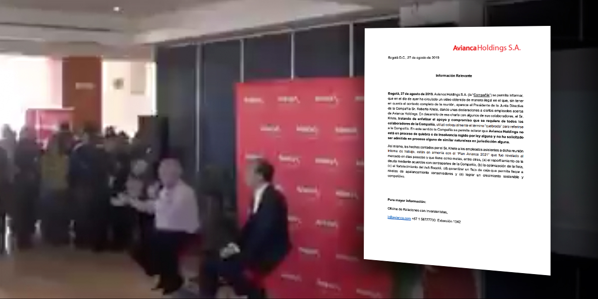 Avianca responde por video filtrado en el que un directivo dice que “está quebrada”