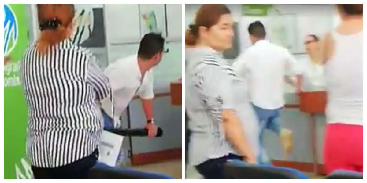 Enfurecido hombre casi destroza un banco buscando al amante de su pareja