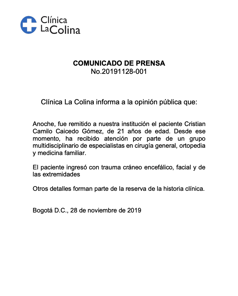 Resultado de imagen de clinica la colina comunicado"