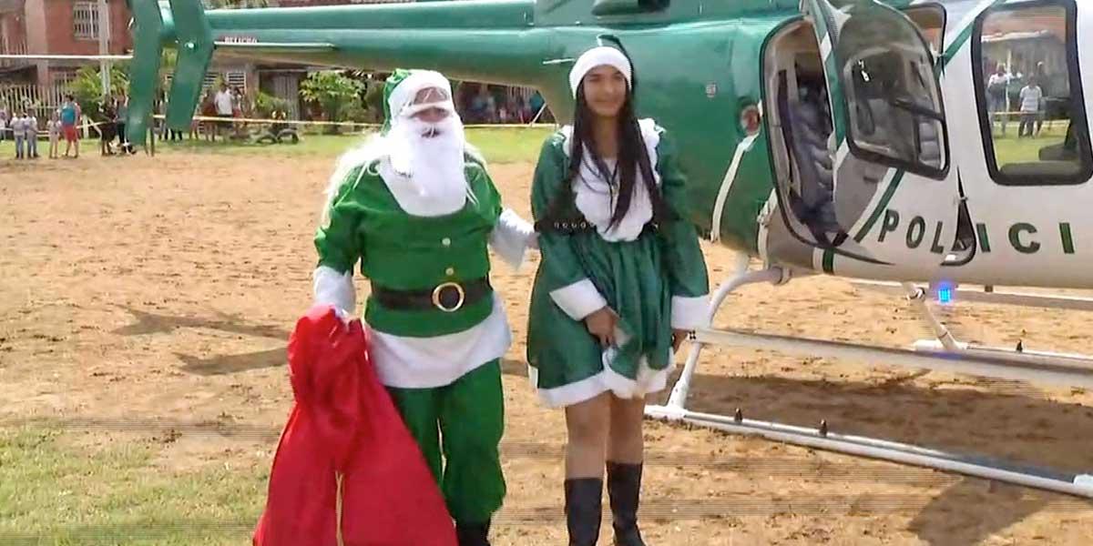 Papá Noel llegó en helicóptero a regalar felicidad en Cali